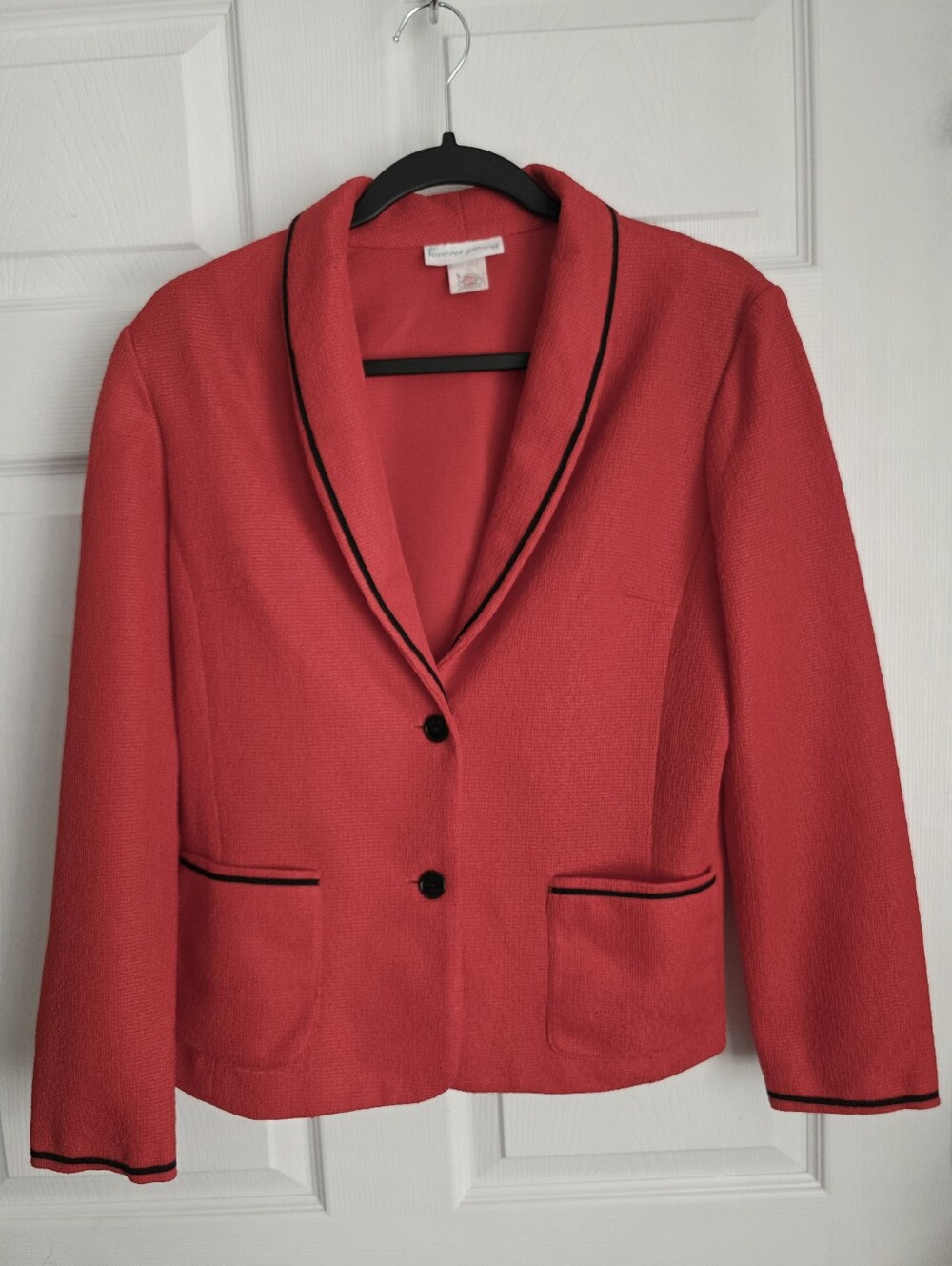 Vintage 60s 70s ILGWU Forever Young Red Shawl Collar Blazer Black Piping Sz 12